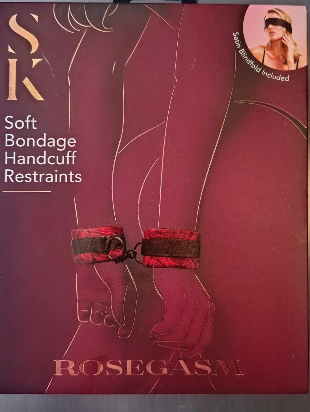 Hustler Store Rose Soft Bondage Handcuff Restraints With Blindfold New In Box